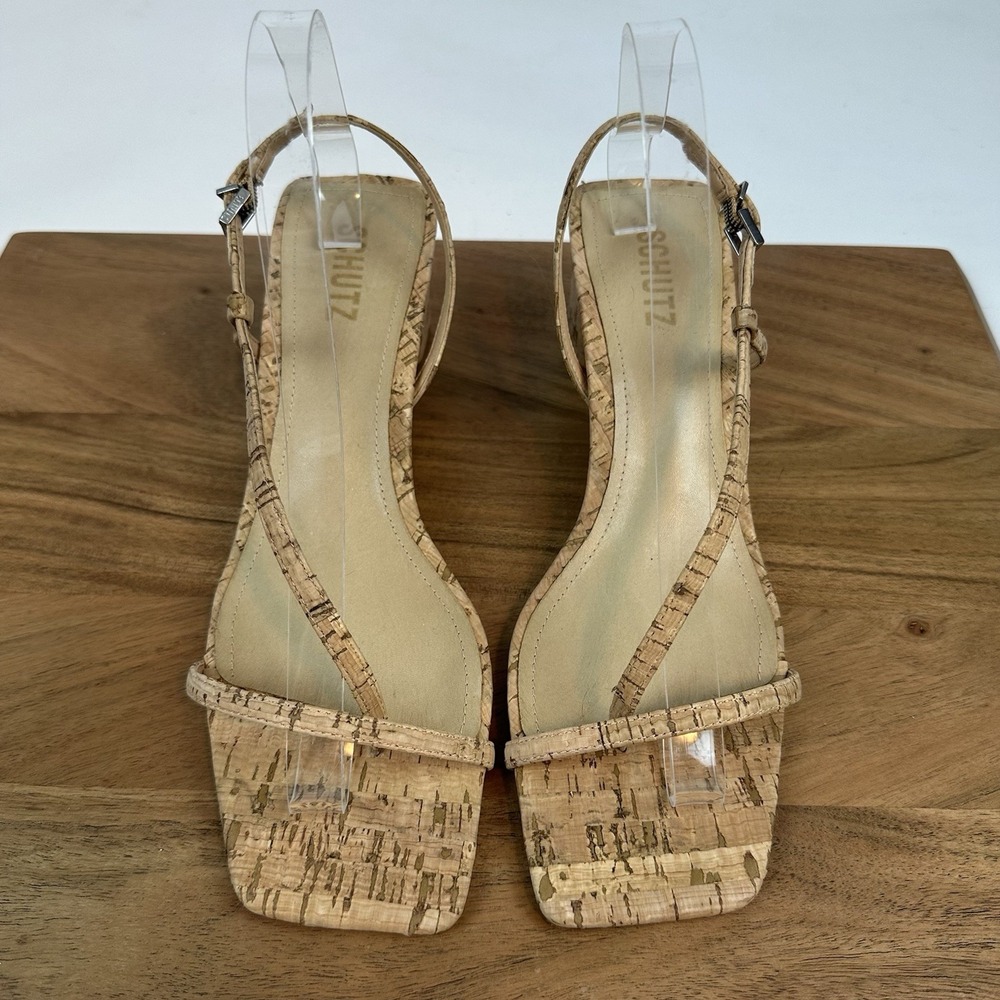New Womens Schutz Heloise Mid Block Leather Strappy Thong Sandals Size 9.5 B